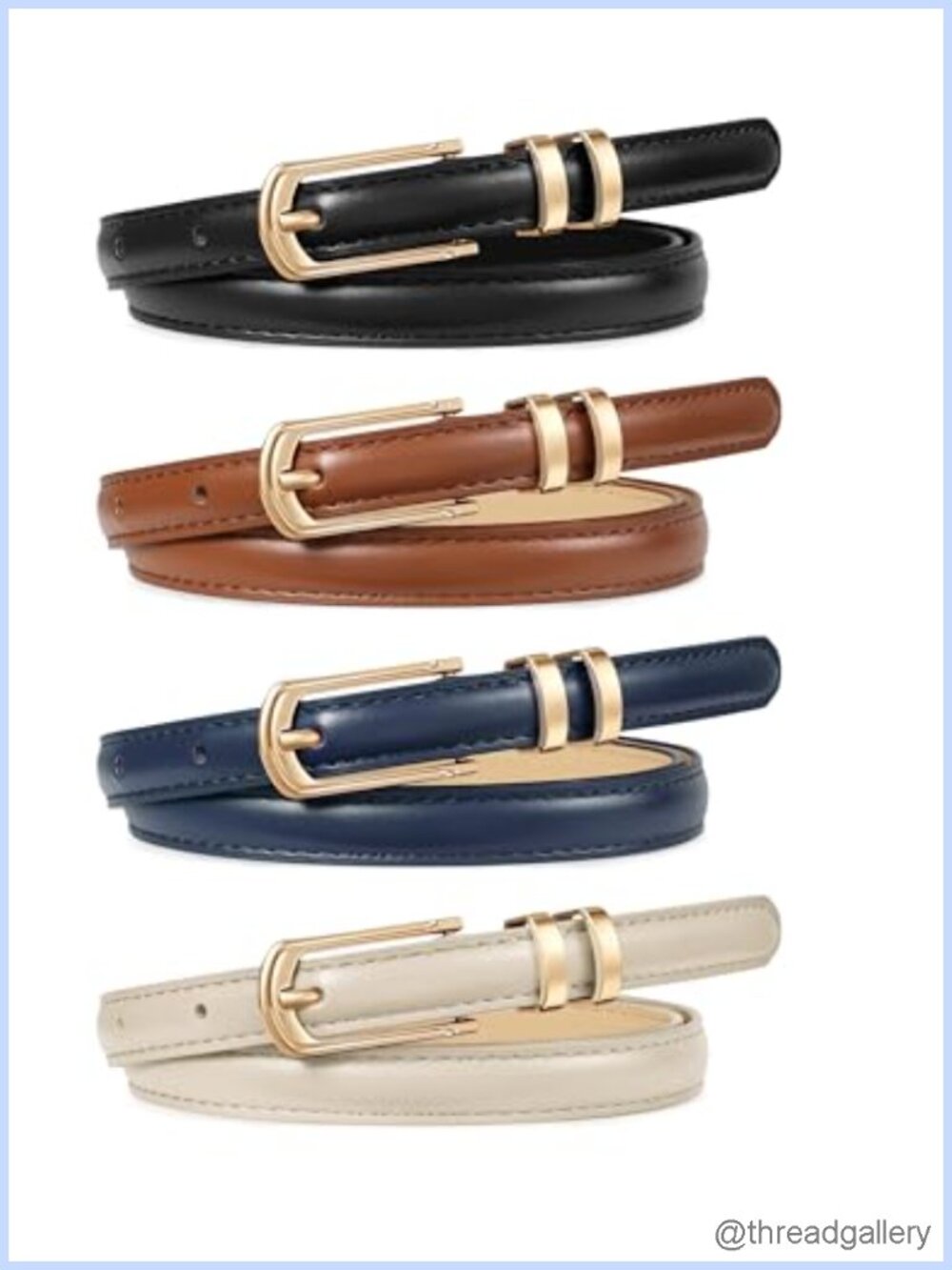 4 Pack Women's Skinny PU Leather Belts Thin Waist Belt with Gold Buckle